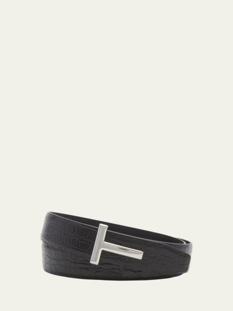 TOM FORD Men's Signature T Reversible Leather Belt