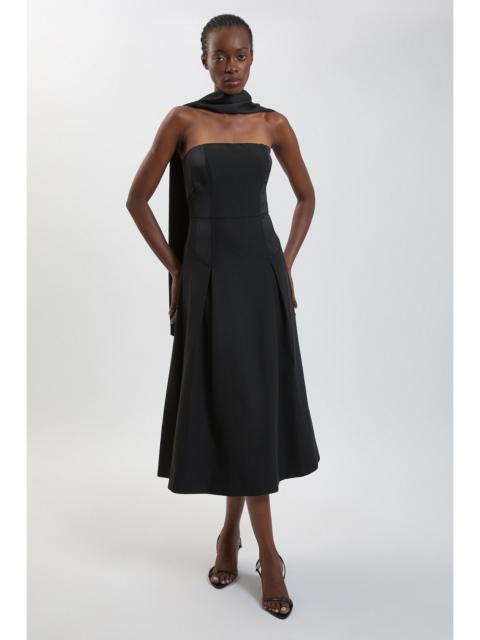 KAREN MILLEN Satin Back Crepe Tailored Bardot Maxi Dress