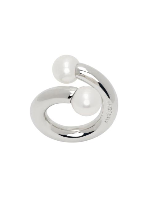 Silver Pearl Barbell Ring