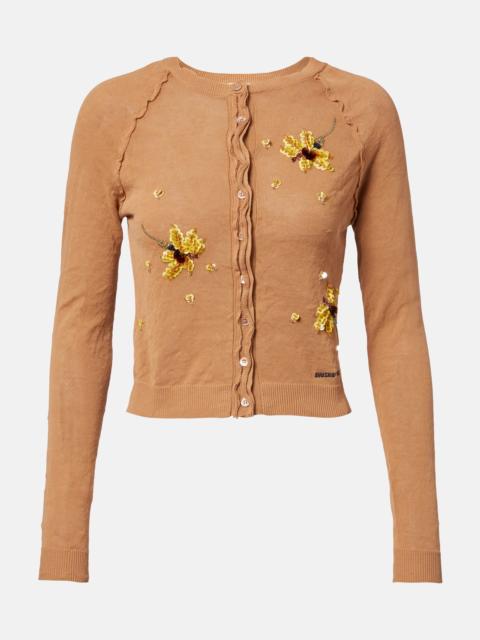 SHUSHU/TONG Beaded floral cotton-blend cardigan