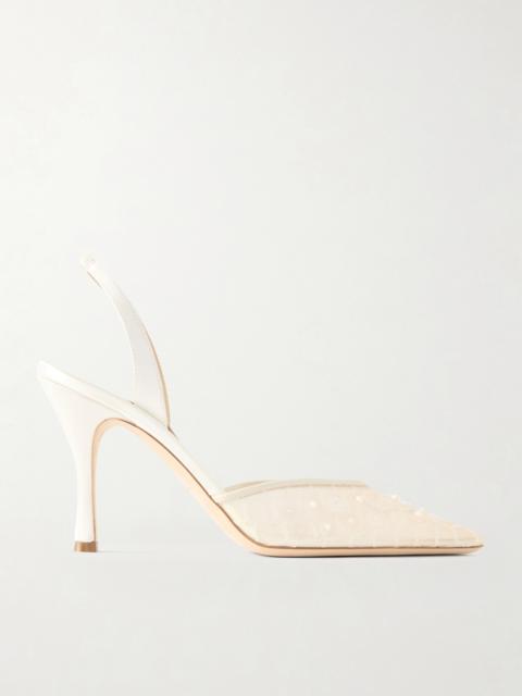 DANIELLE FRANKEL Archer Embellished Satin-trimmed Mesh Slingback Pumps