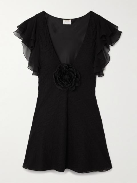 SAINT LAURENT Appliquéd Broderie Anglaise Cotton-blend Voile Mini Dress