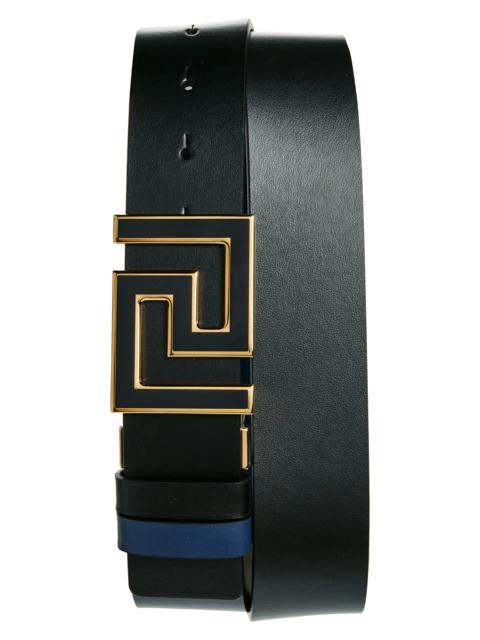 Reversible La Greca Buckle Belt in Black Navy Blue  Gold