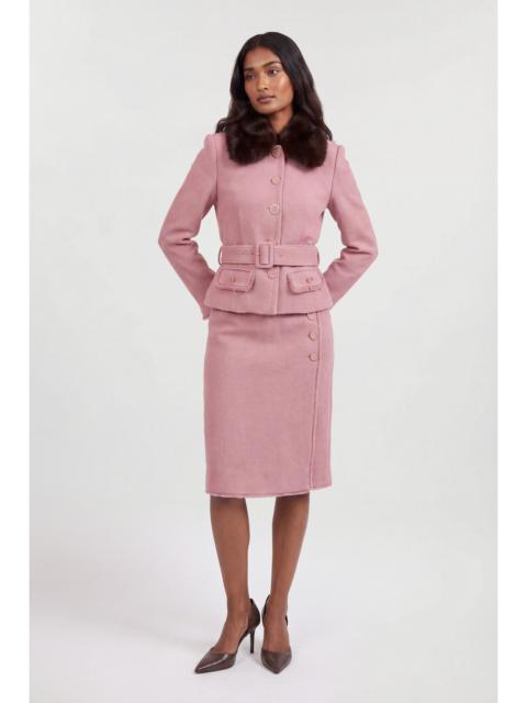 KAREN MILLEN Texture Tweed Detachable Faux Fur Collar Tailored Jacket