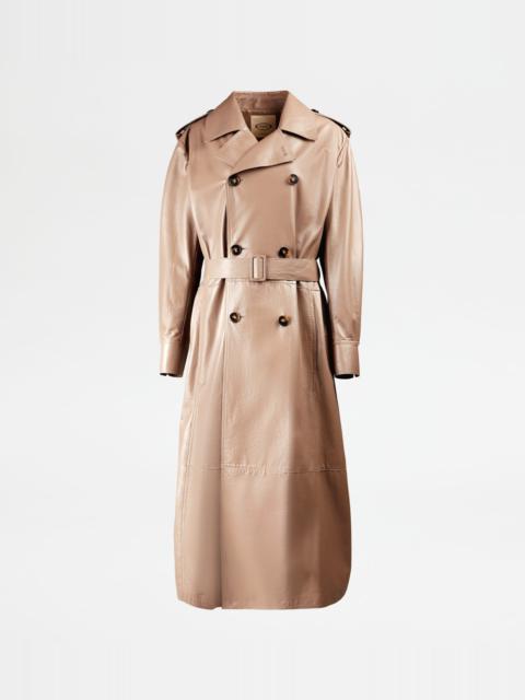 Tod's TRENCH COAT IN LEATHER - BROWN