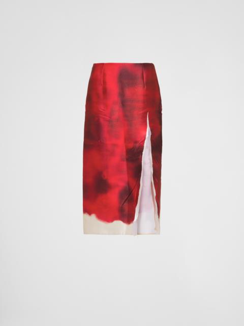 Printed satin midi skirt with slit