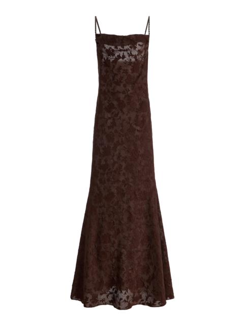 ANNA OCTOBER Veronica Jacquard Maxi Slip Dress brown