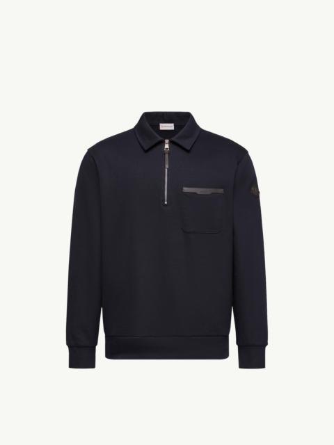 Moncler Leather Logo Cotton Blend Half-Zipper Sweatshirt