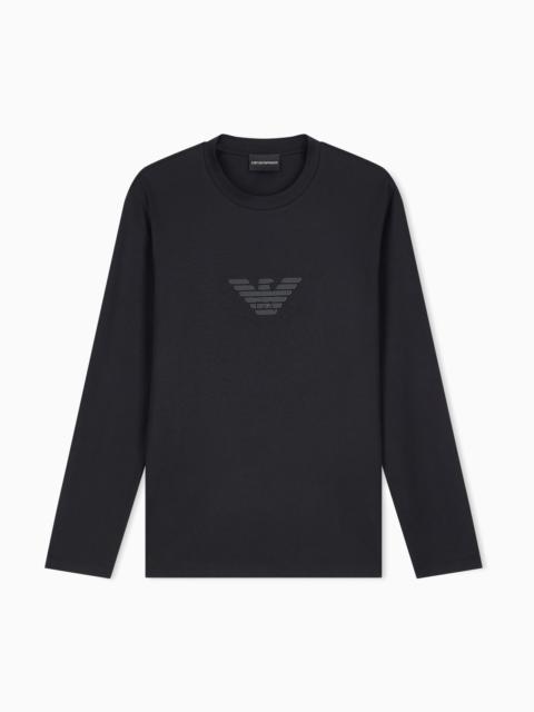 EMPORIO ARMANI SLIM-FIT PIMA JERSEY JUMPER WITH PRINTED LOGO