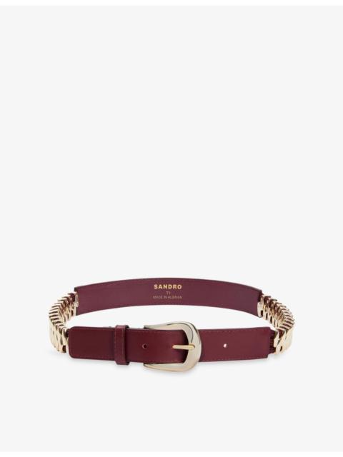 Sandro Curved-Buckle Leather and Metal Belt