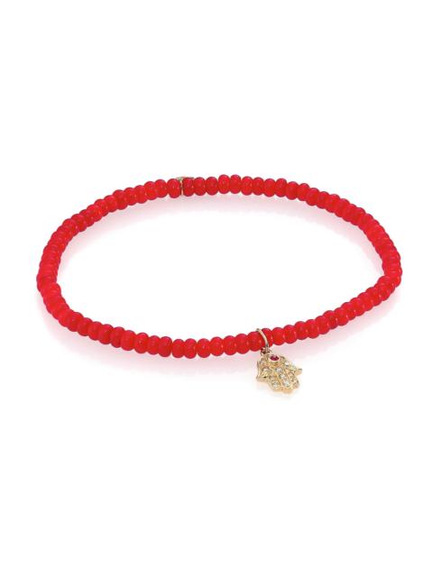 SYDNEY EVAN Hamsa Diamond, Red Coral & 14K Yellow Gold Hamsa Beaded Bracelet
