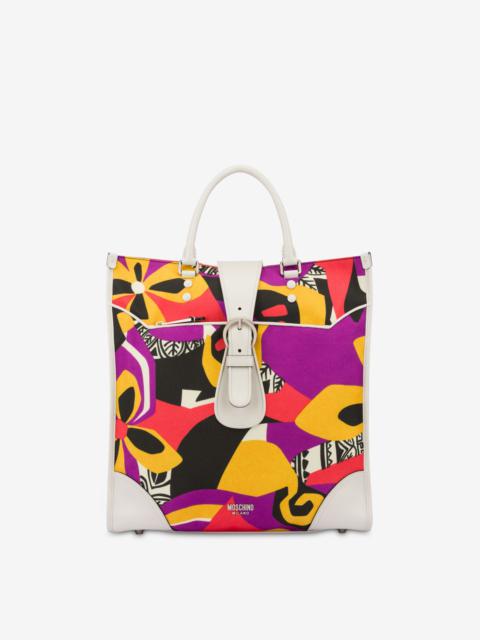 Moschino WOOD PRINT CANVAS SHOPPER BAG