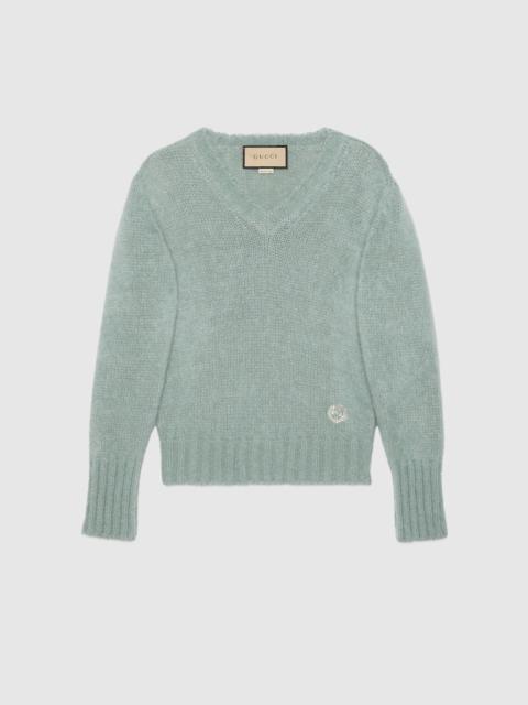 Wool mohair sweater with crystal G
