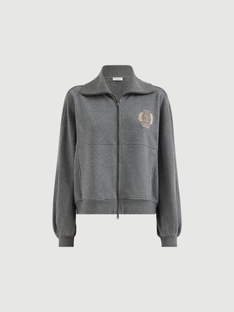 Brunello Cucinelli Cotton smooth French terry sweatshirt with zip and embroidered logo