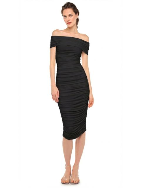 NORMA KAMALI COWL NECK SHIRRED DRESS