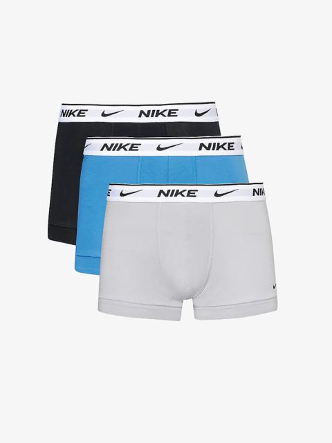 Logo-waistband pack of three stretch-cotton trunks