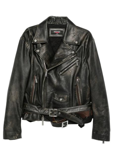 DSQUARED2 Dsquared2 Belted Leather Biker Jacket