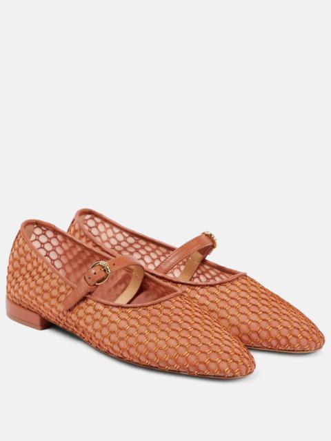 ULLA JOHNSON Isobel leather-trimmed mesh ballet flats