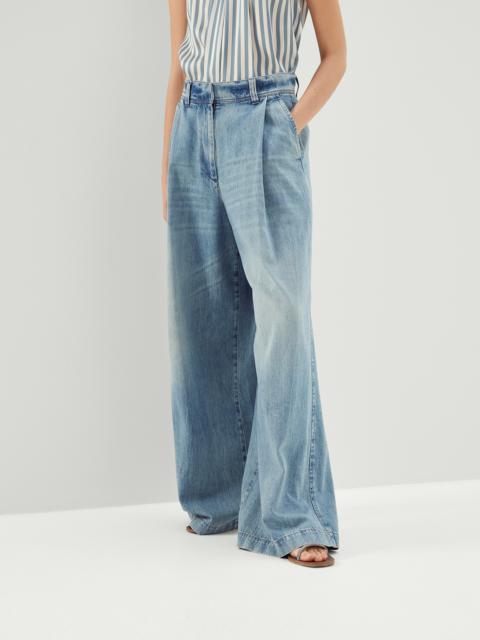 Brunello Cucinelli Soft denim extra-wide trousers with shiny patch