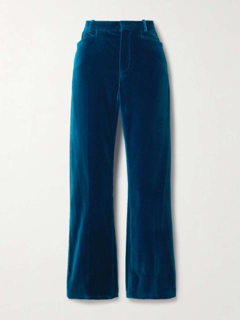 Silk satin-trimmed cotton-velvet straight-leg pants