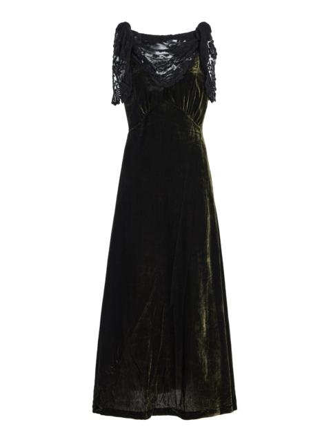 Sea Norabelle Lace-Detailed Velvet Maxi Dress olive