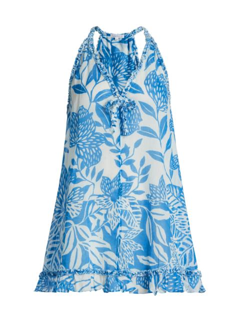 Poupette St Barth Women's Dalia Floral Cotton A-Line Minidress - White Blue Macro Stelis