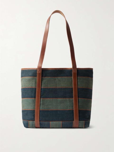 RRL by Ralph Lauren Ried Leather-Trimmed Striped Indigo-Dyed Denim Tote Bag
