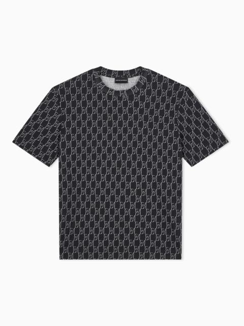 EMPORIO ARMANI JERSEY T-SHIRT IN LYOCELL BLEND WITH ALL-OVER LOGO PRINT