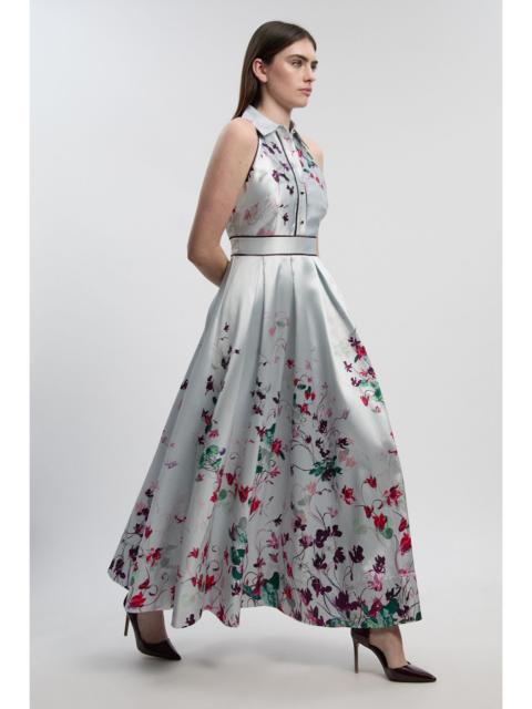 KAREN MILLEN Scattered Floral Twill Collared Woven Maxi Dress