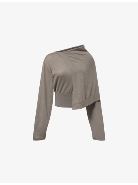 Rick Owens Draped Scarf Long-Sleeve Wool Jumper