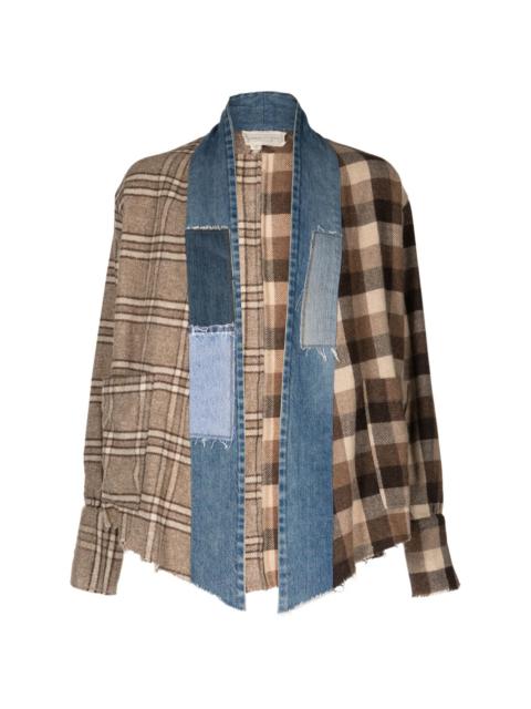 patchwork checked open-front jacket