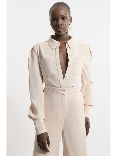 KAREN MILLEN Satin Back Crepe Woven Blouse