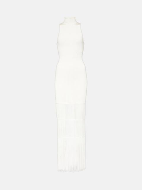 Zare fringed ribbed-knit maxi dress