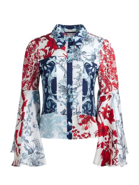 Alice + Olivia WILLA FITTED PLACKET BELL SLEEVE TOP