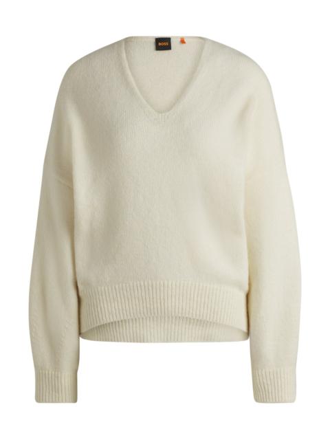 BOSS RELAXED-FIT SWEATER WITH V NECKLINE