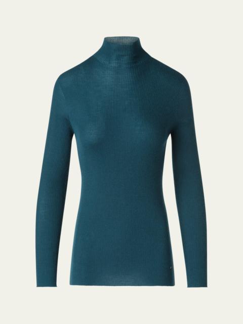 AKRIS Mock-Neck Cashmere-Silk Fine Rib Sweater