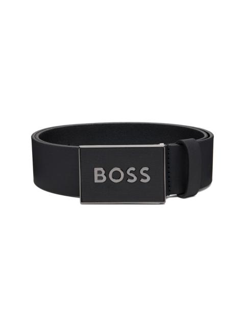 BOSS Black Logo Plaque Buckle Leather Belt
