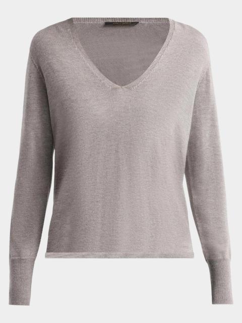 KOBI HALPERIN Vinny V-Neck Shimmer Knit Sweater