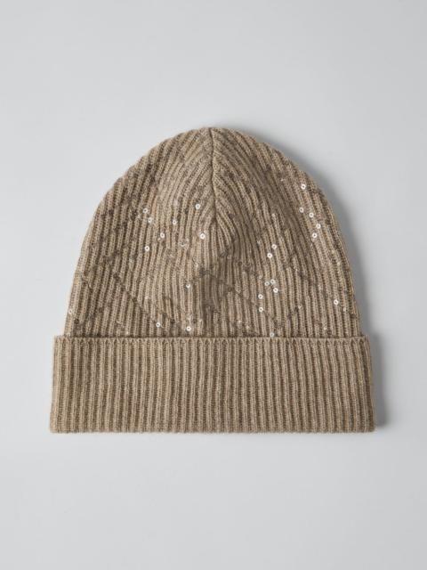 Brunello Cucinelli Cashmere English rib beanie with dazzling embroidery