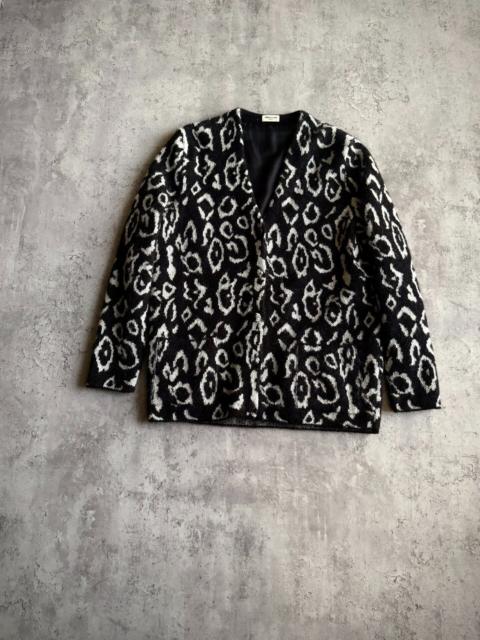 SAINT LAURENT Saint Laurent Paris AW15 Black & White Leopard Mohair Cardigan by Hedi Slimane