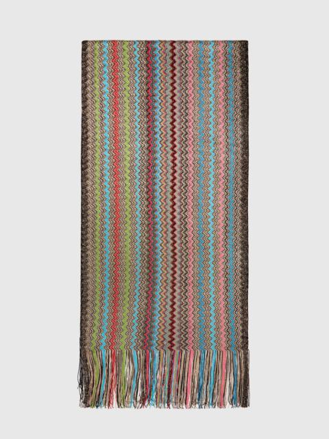 Missoni Zig zag viscose blend scarf with long fringes