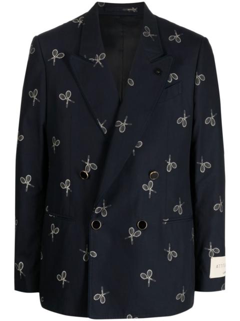 LARDINI racket-print double-breasted blazer