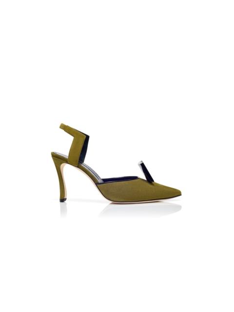 Manolo Blahnik Khaki Suede Slingback Pumps