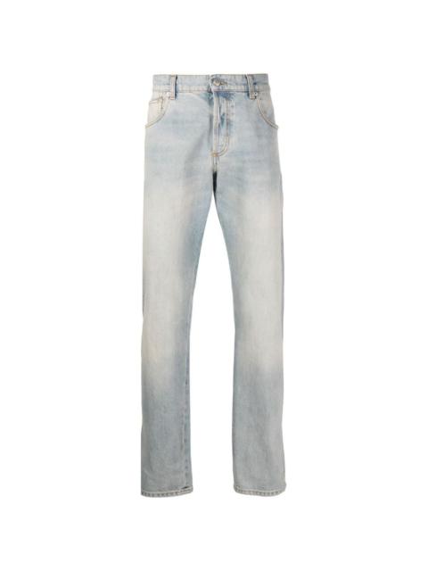 logo-patch washed cotton jeans