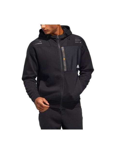 adidas Solid Color Knit Hooded Jacket Black HE7404