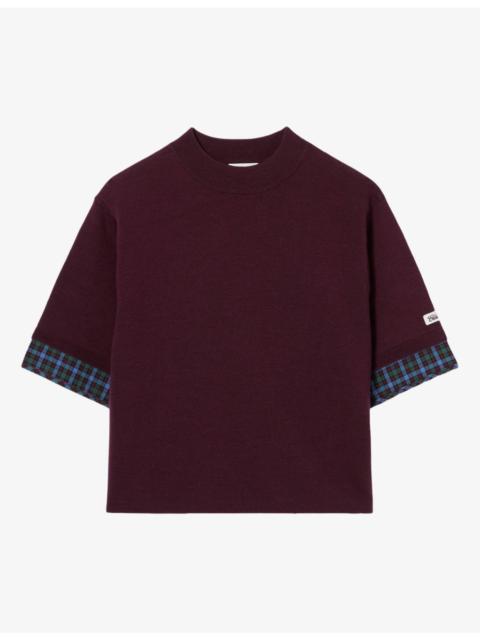 Claudie Pierlot Short-Sleeved Checked-Trim Knitted Jumper