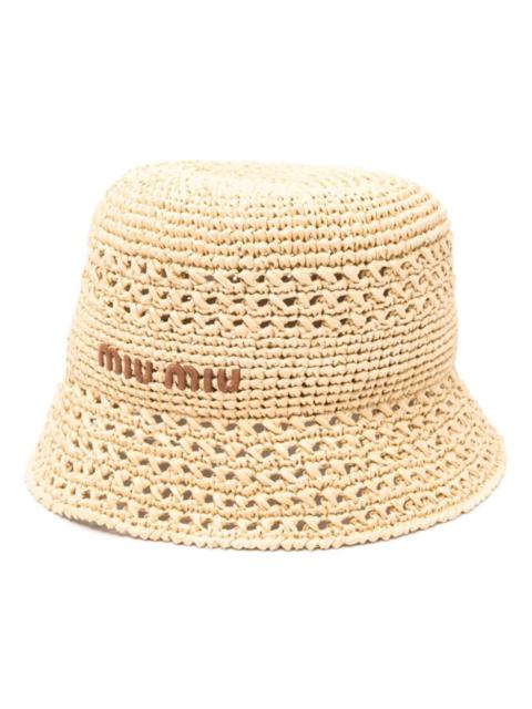 Miu Miu embroidered-logo raffia bucket hat