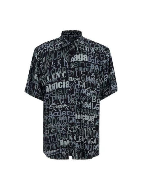 BALENCIAGA Balenciaga 'Mixed Typo' Logo Print Short Sleeve Shirt 'Black Grey' 556854TELF21269