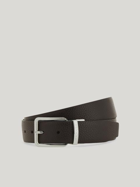 Canali REVERSIBLE DARK BROWN AND BLACK TUMBLED CALFSKIN BELT