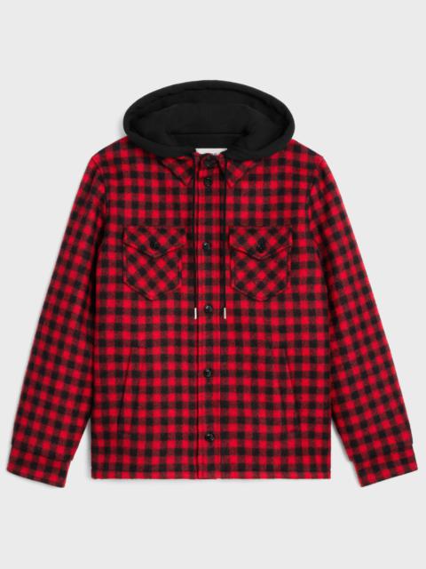 hooded overshirt in checked wool